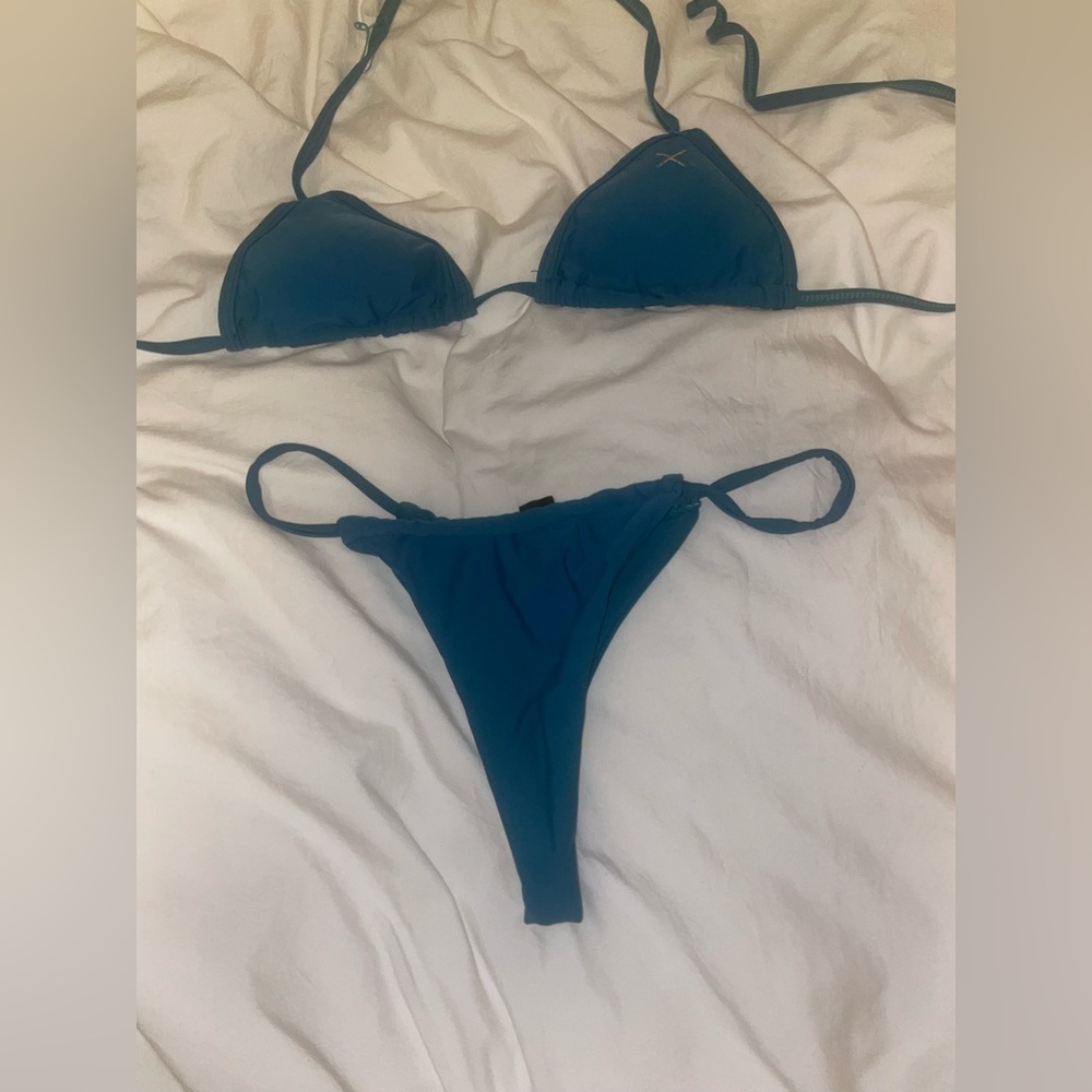 BoutineLA Blue Triangle Bikini Thong Set